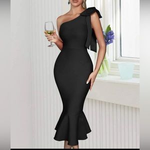 One shoulder bow mermaid dress